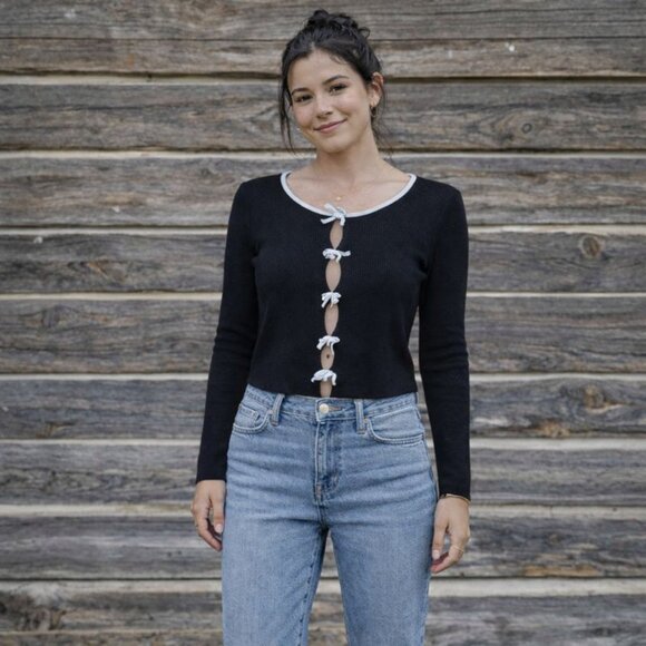 Jolie & Joy by FCT With Love Tops - Jolie & Joy Y2K Womens Long Sleeve Top With Open Front Details, Size Large